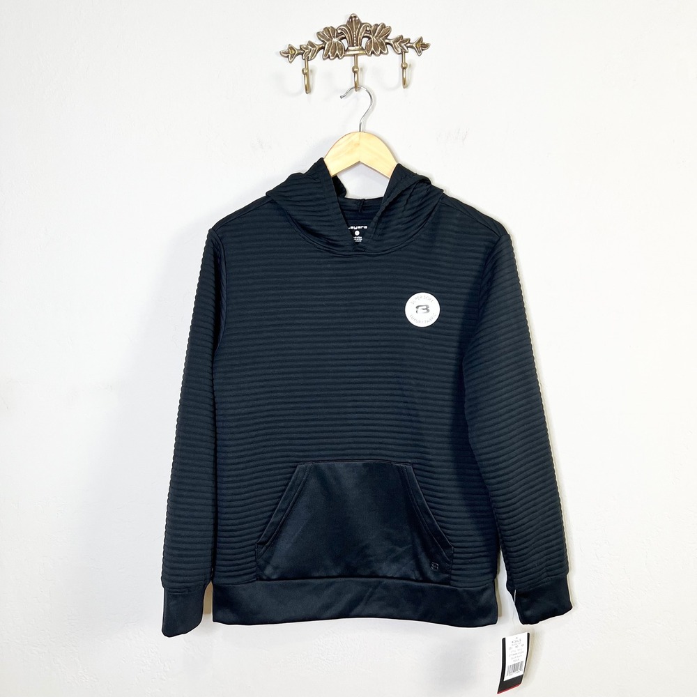 Layer 8 Ottoman Hoodie Boys Size Large Black Qwick-Dry Ribbed New Pullover Tech